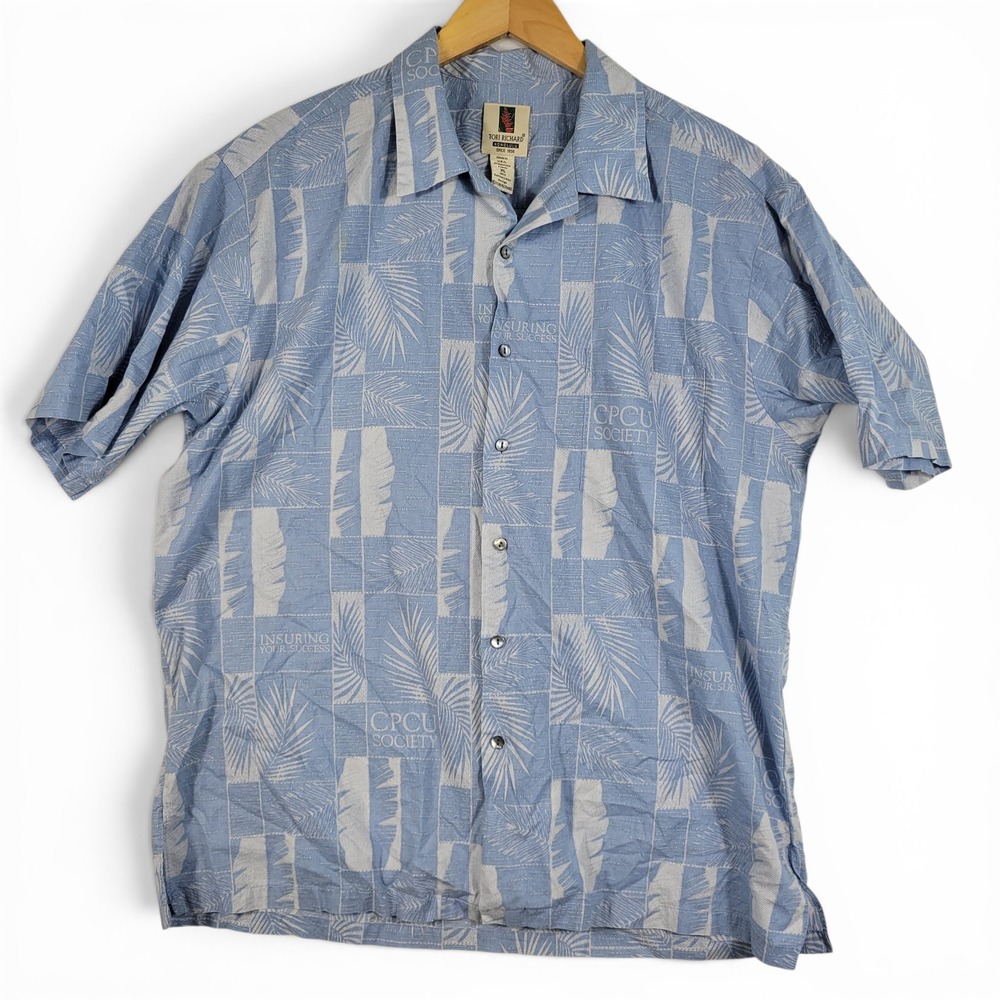 Tori Richard Button Down Shirt Men XL Blue CPCU Society Organic Cotton Lawn Palm